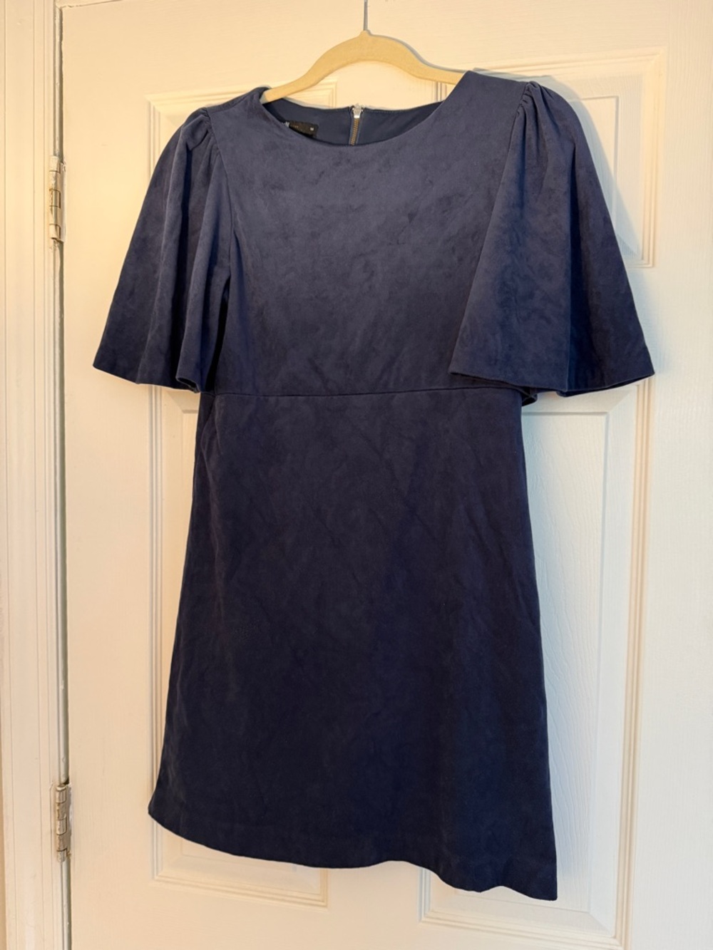 Oodji brand Navy Blue Velvet A-Line Dress with Flutter Sleeves